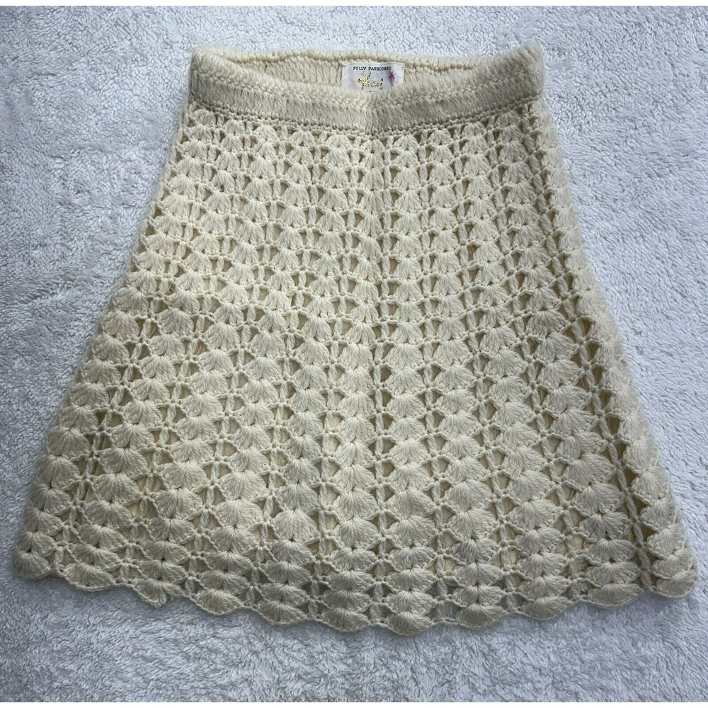 Tami Wool crochet Skirt British Crown Colony Of Hong Kong Cream 10 VTG *FLAWS*